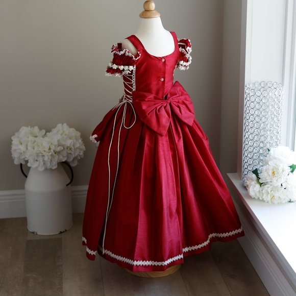 New Flower Girl Dress Party Royal Princess Deep Crimson Red Girls Size 4 - Picture 5 of 13